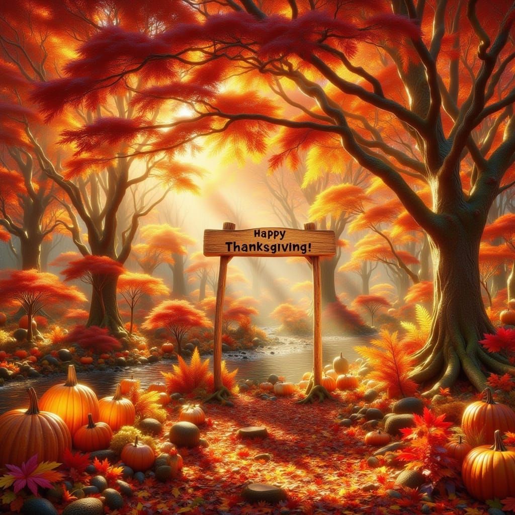 Happy Thanksgiving Sign with Autumn Feast