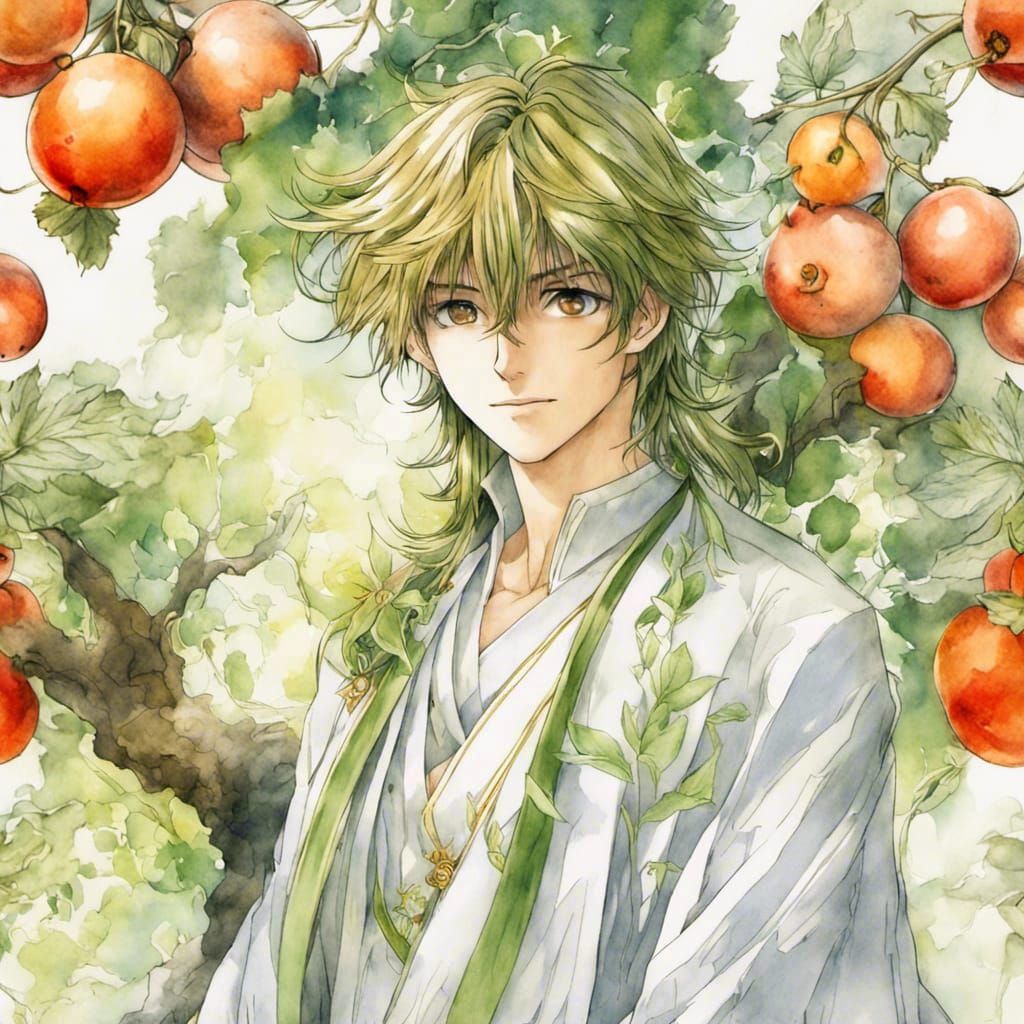 Red-Orange Gooseberries in Watercolour Manga Style