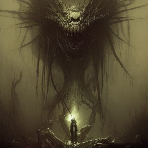 Horror Brain Creature in Doré Style