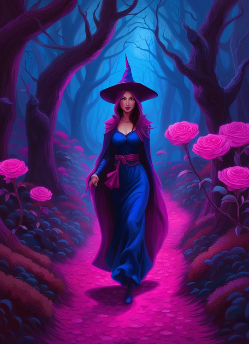 Attractive Witch in a Magenta Mystic Forest