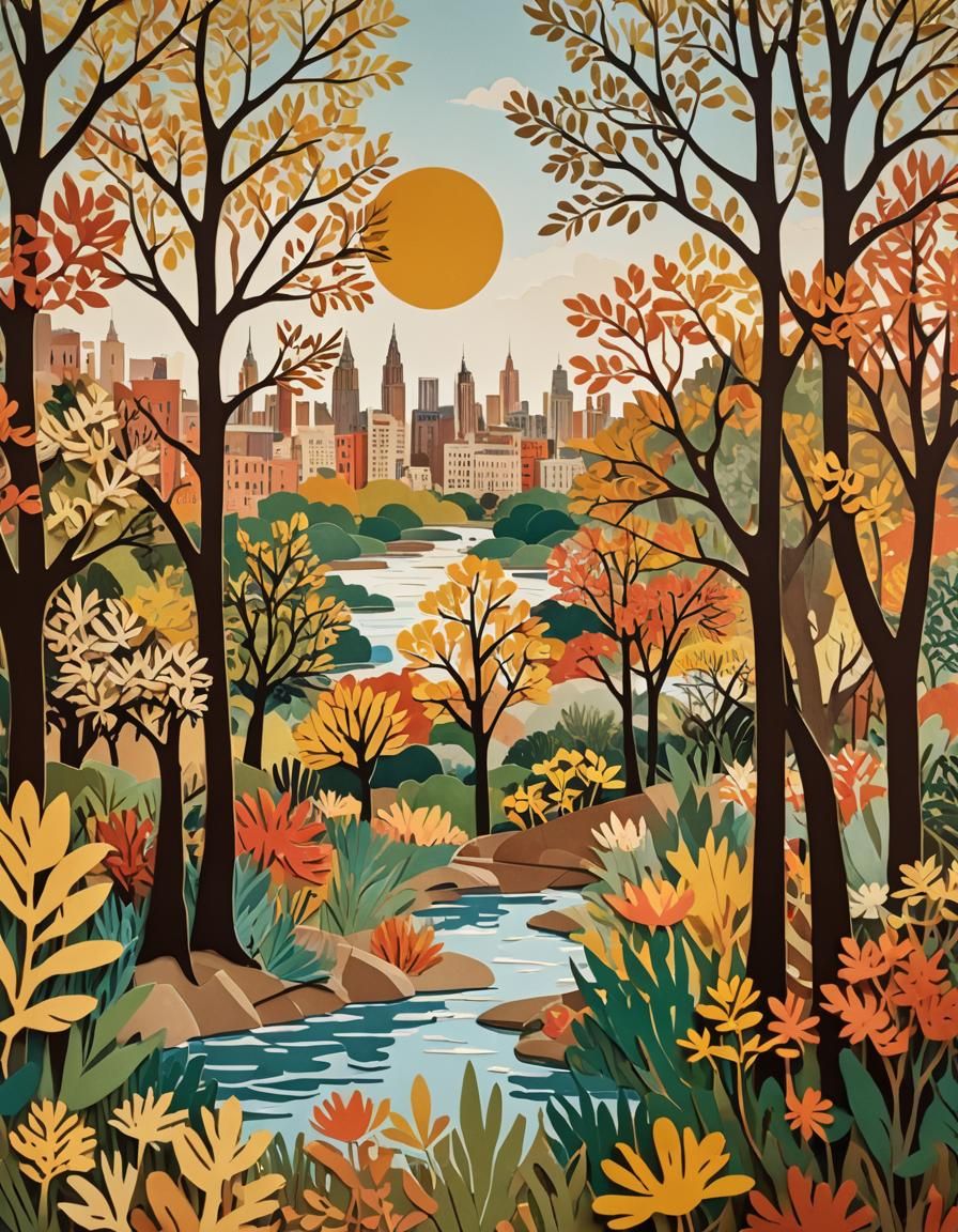 Paper Collage Garden in Matisse Style