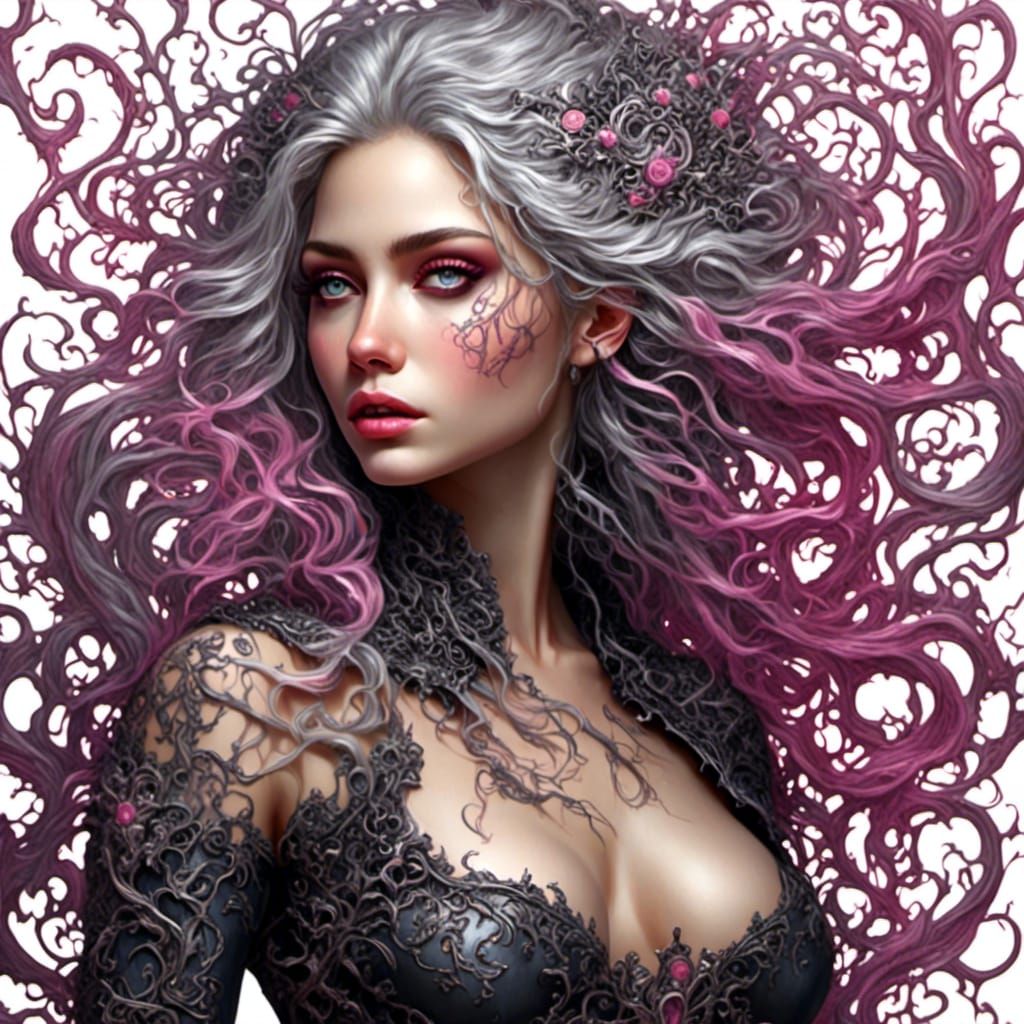 Beautiful Woman with Silver Hair, Hyperrealistic Digital Art