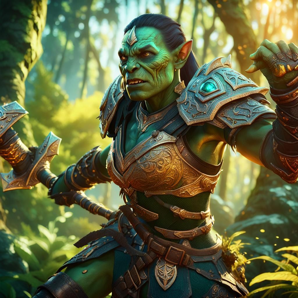 Female Orc Warrior in Jungle, Fantasy Concept Art