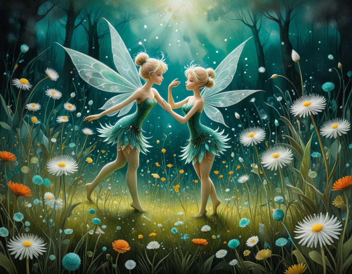 Alcohol ink : mixed media airbrushed : stylised Tinkerbell-f...