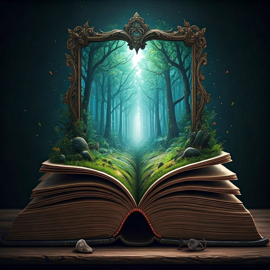 Majestic Book Portal to Vibrant 3D Forest