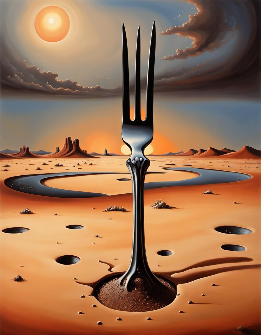 Surreal Desert Fork at Sunset, Salvador Dali Style