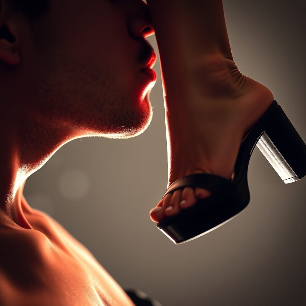 Man Kisses Woman's High-Heeled Sandal