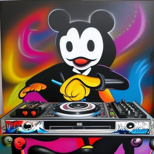 Dewey Duck DJ in Graffiti Street Art Style