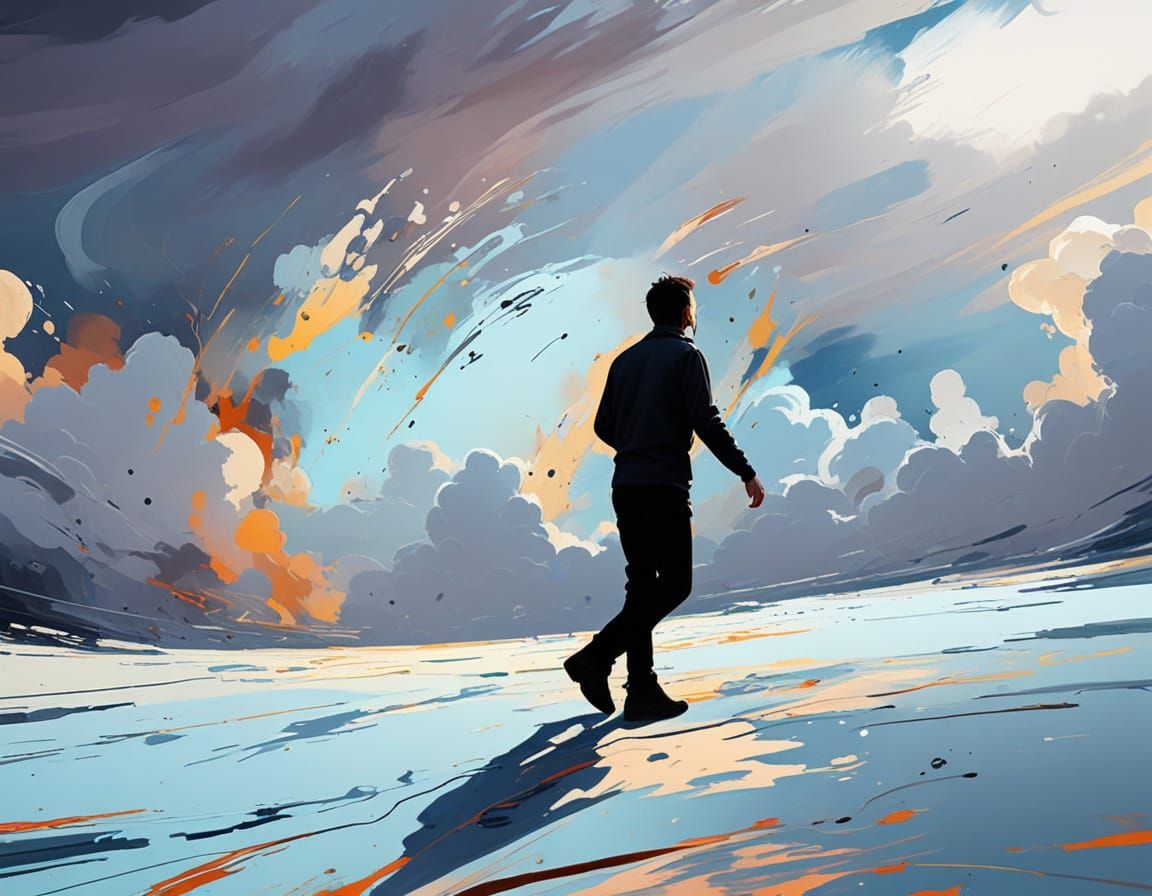 Orange Sky in Abstract Expressionist Style