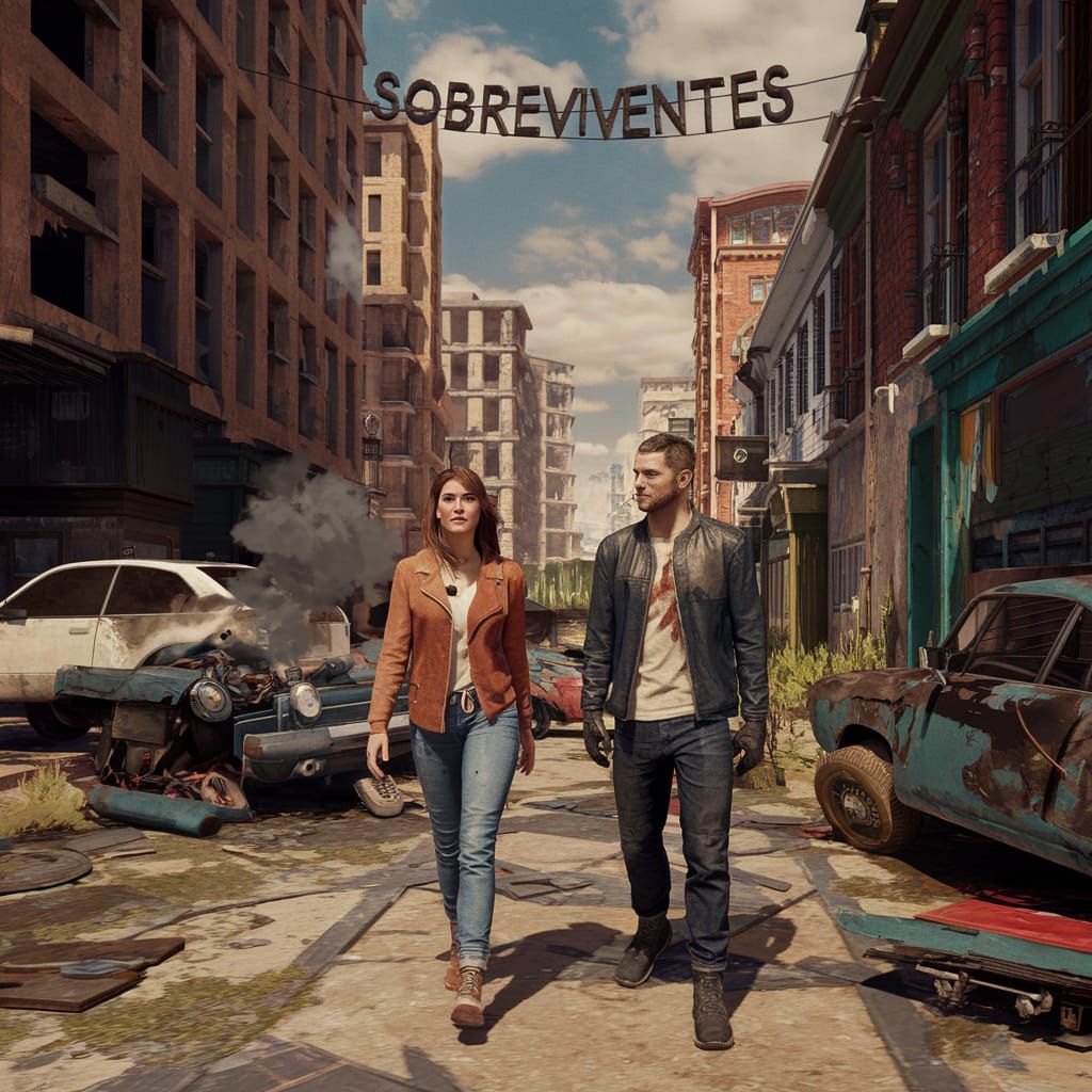 Apocalyptic Cityscape with Survivors: Detailed Matte Paintin...