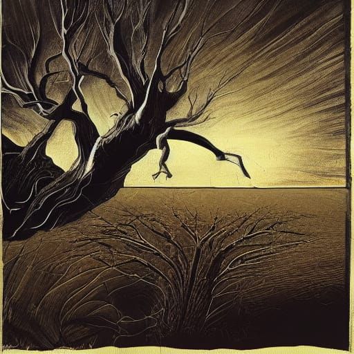 Surreal Desert Landscape with Melting Clocks in Surrealist S...