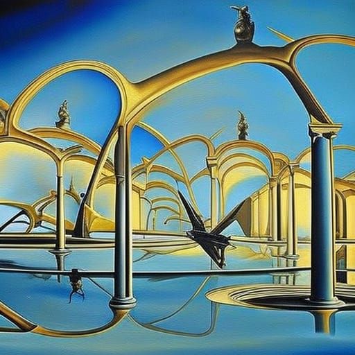 Angels in Infinite Architecture: Surreal Oil Painting