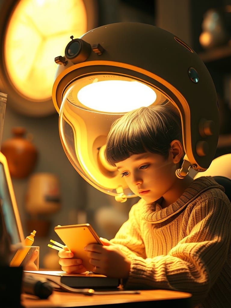Futuristic Astronaut Lamp Illuminates Dreamlike Study Scene