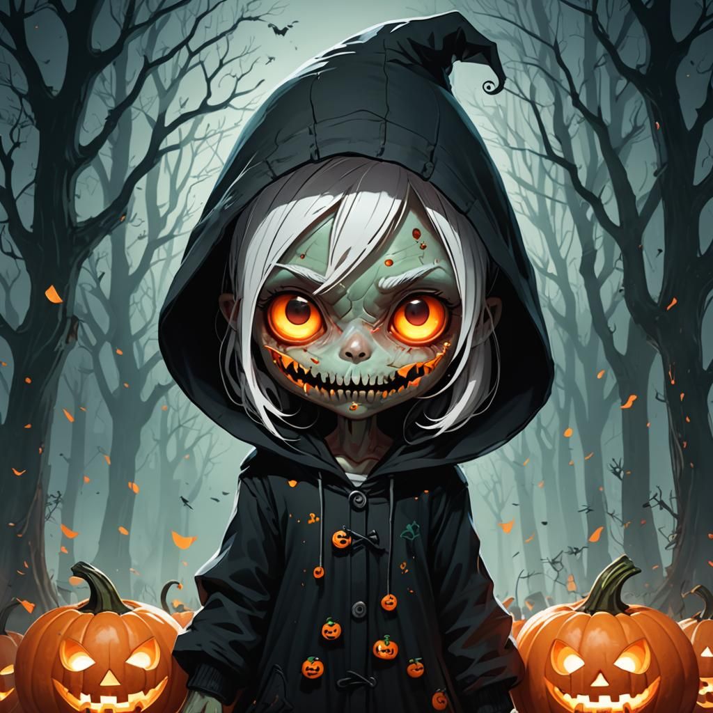 Chibi Zombie Woman Portrait in Anime Realism