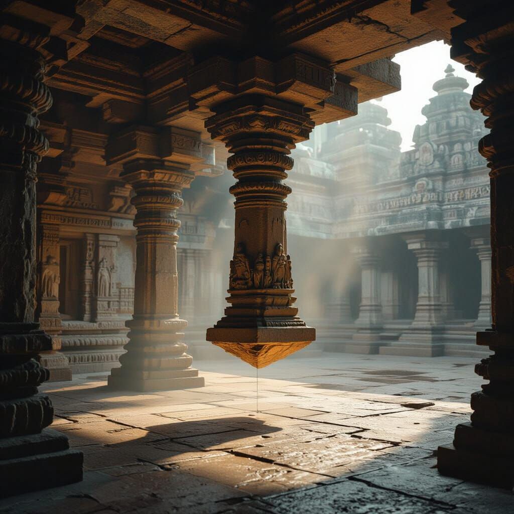 Lepakshi Temple Hanging Pillar in Cinematic Lighting