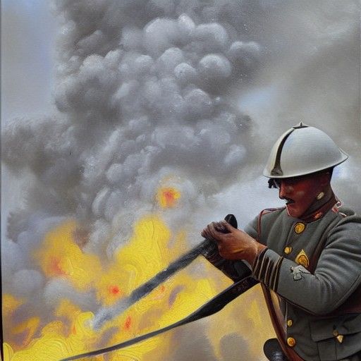 Flamethrower Figure in WW1 Trench Warfare Painting