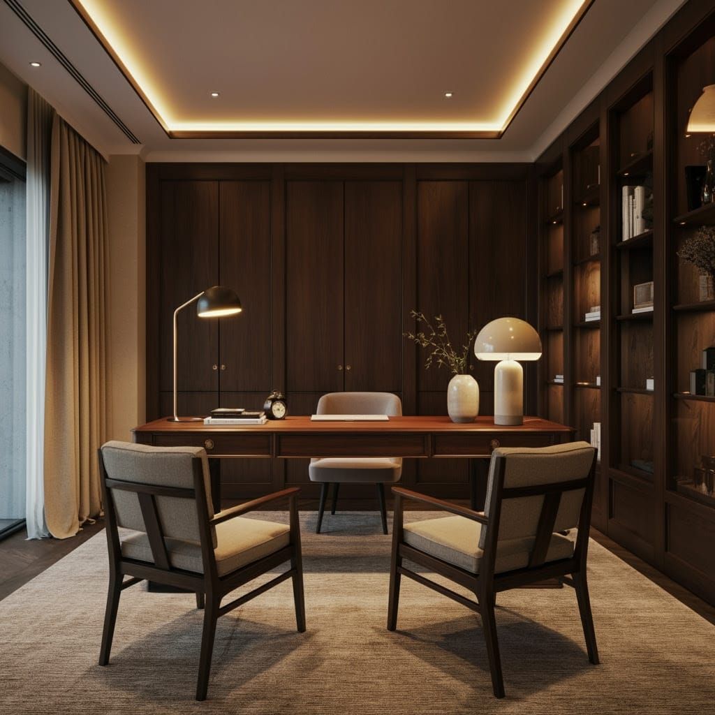 Elegant Living Room with Wooden Desk