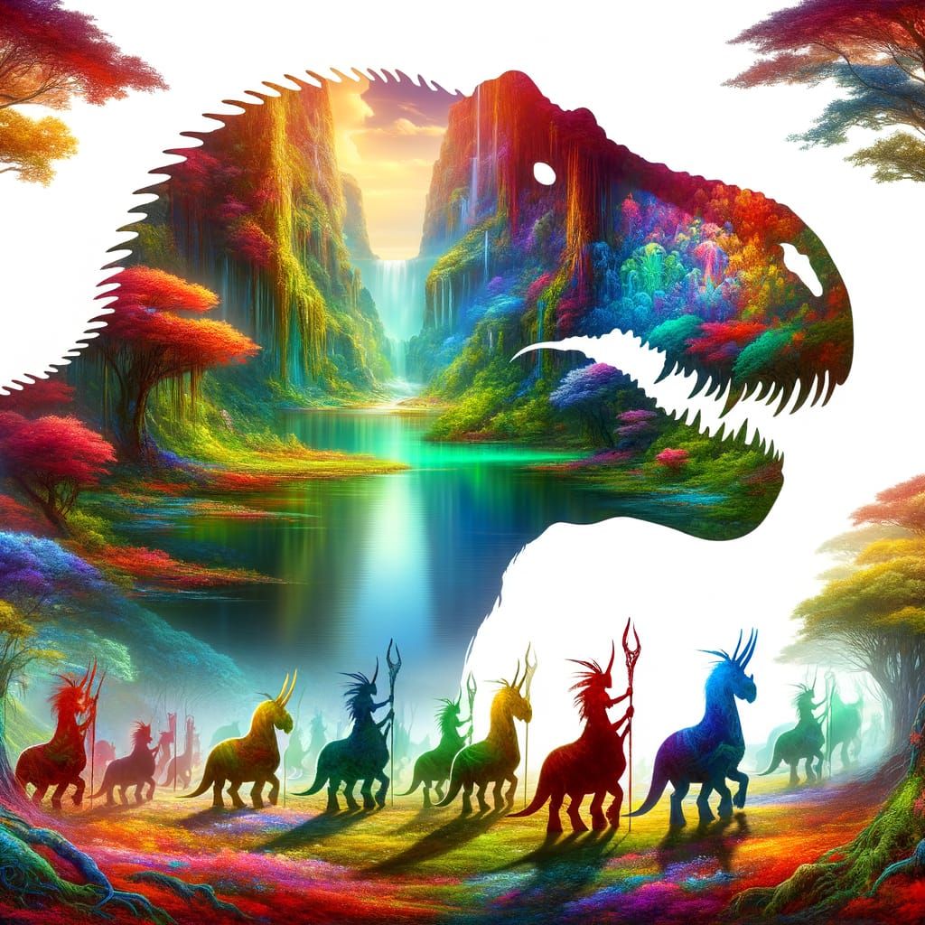 Digital Double Exposure Art of Majestic Tyrannosaurus Rex an...