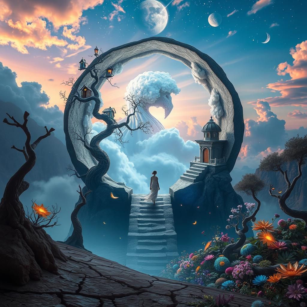 Surreal Dreamscape with Yin-Yang Stargate