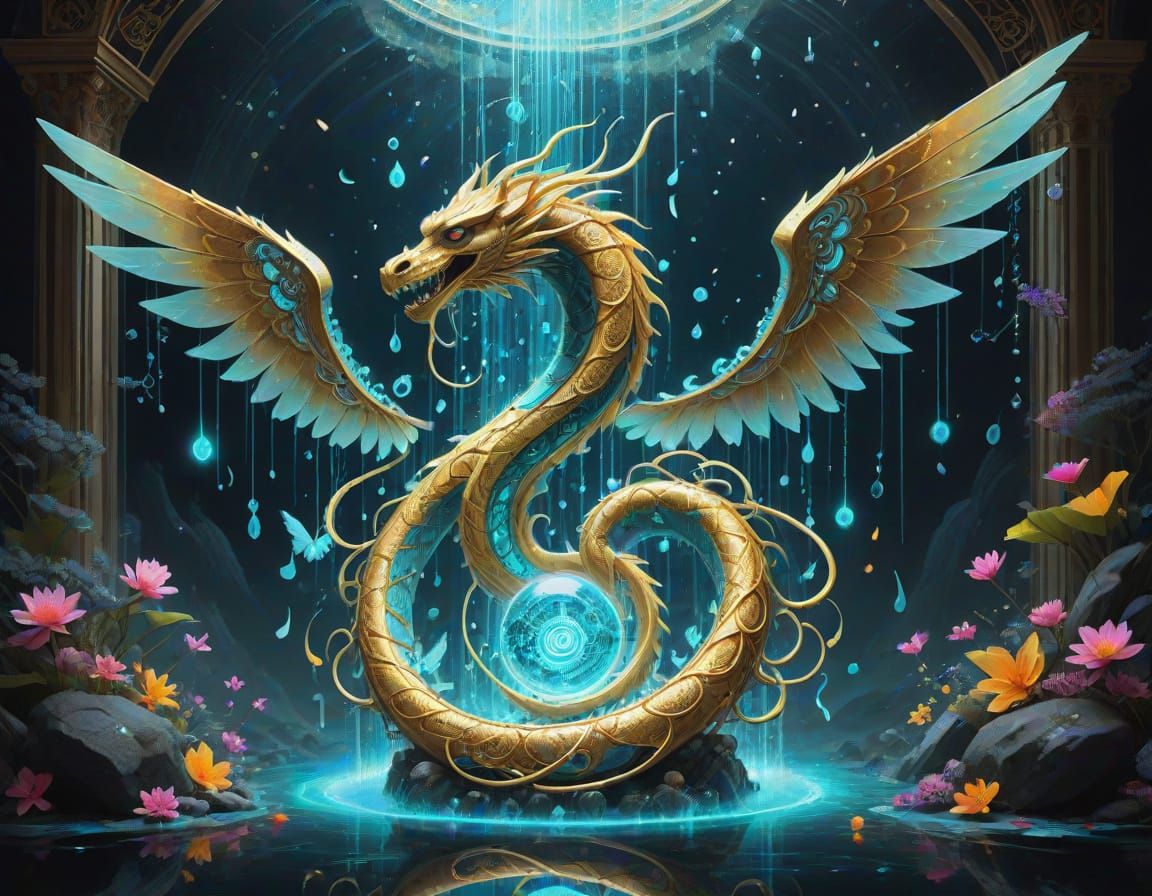 Bioluminescent Serpent Coiled Around Quantum Portal