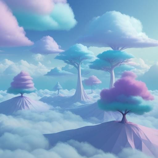 Cotton Candy Field in Low-Poly Art Style