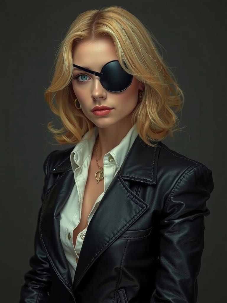 Blonde Woman in Leather with Eye Patch