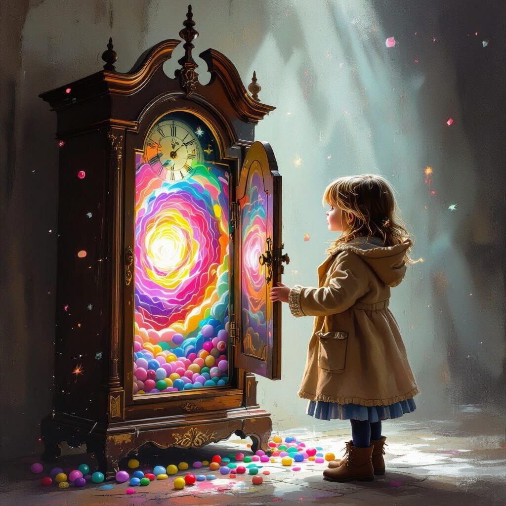 Girl Discovers Candy-Colored Portal in Grandfather Clock
