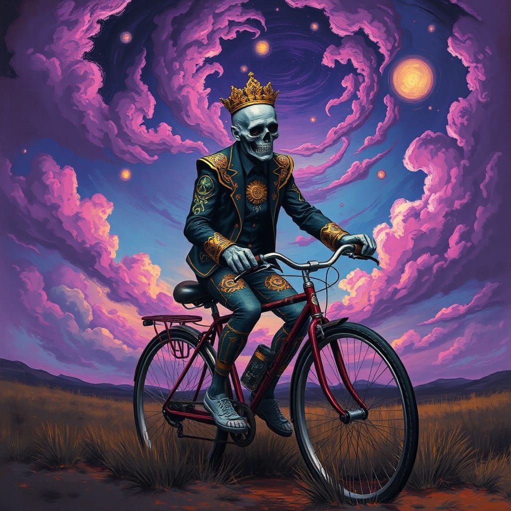 Klimt Zombie Rides Bicycle in Psychedelic Twilight