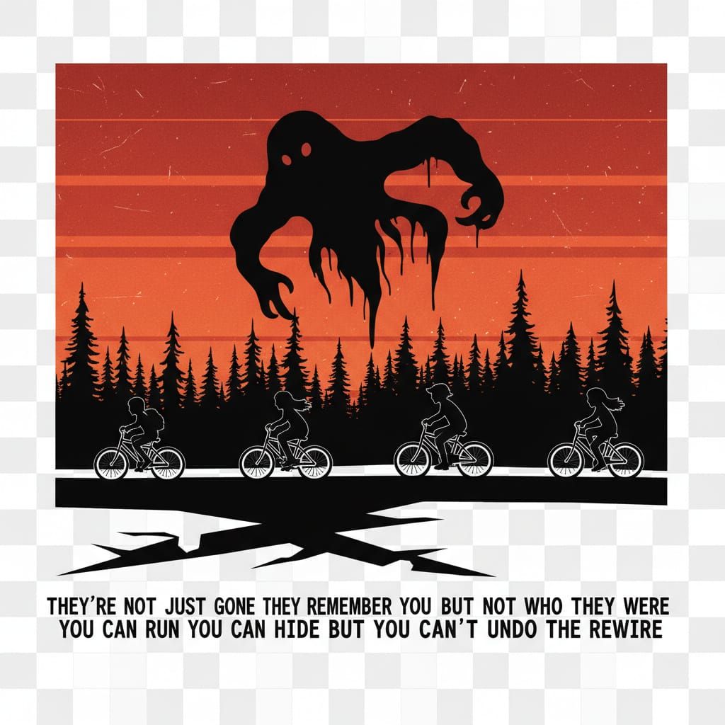 Silhouette Kids Bike Ride Against Eerie Red Sky