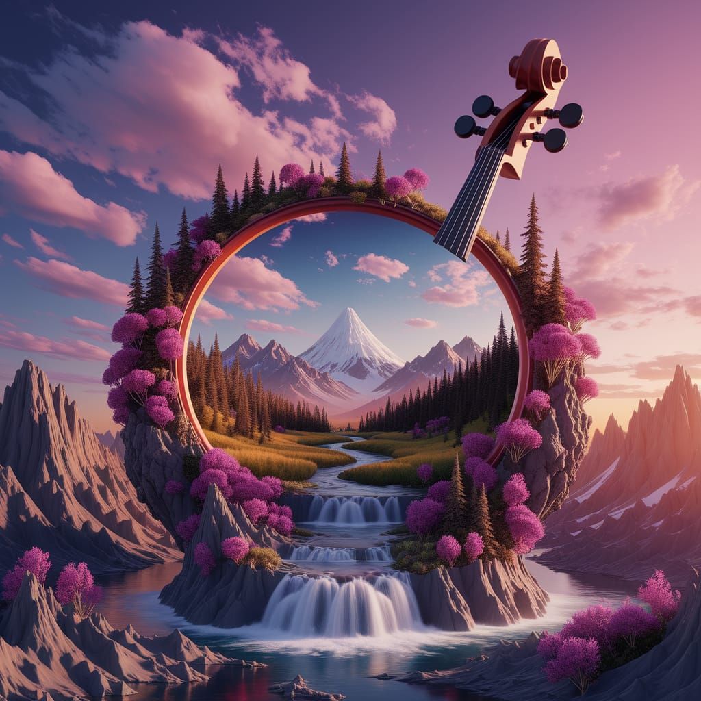 Surreal Cello World Landscape in 3D Art