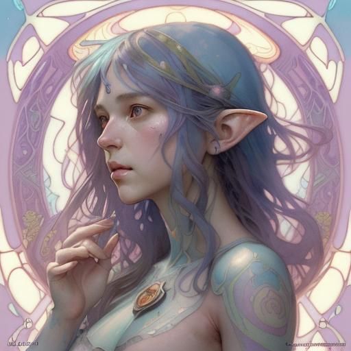 Art Nouveau Watercolor Mushroom Fairy Portrait