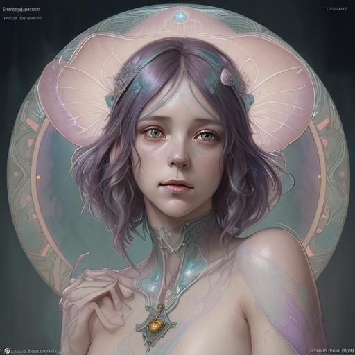 Art Nouveau Mushroom Fairy Portrait in Watercolor