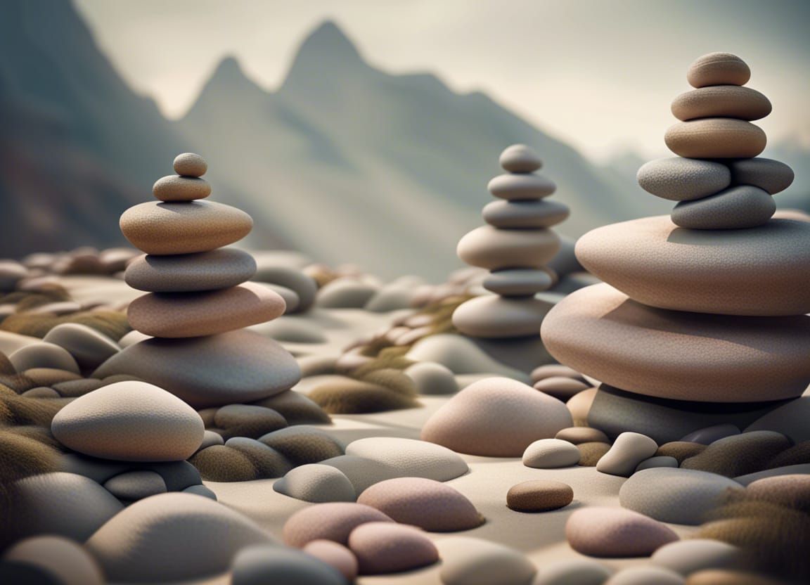Serene Mountain Landscape with Zen Rock Formations