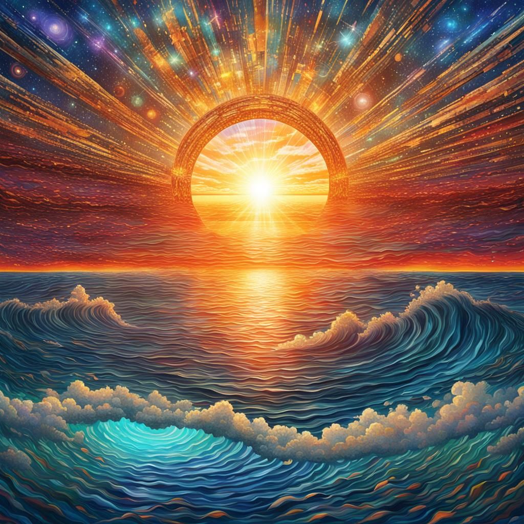 Cosmic Sunrise Over the Ocean Horizon