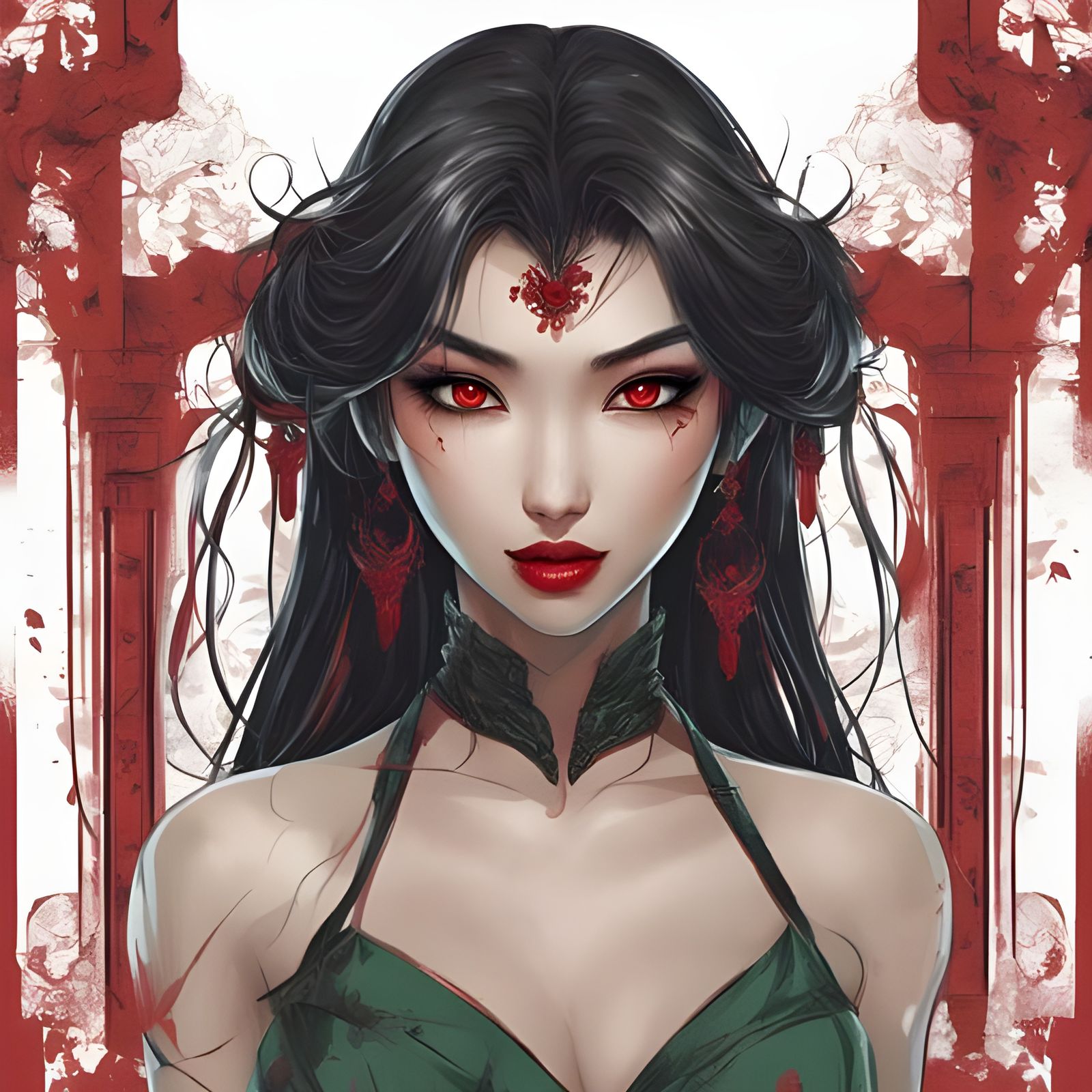 Beautiful Asian Vampire with Green Eyes