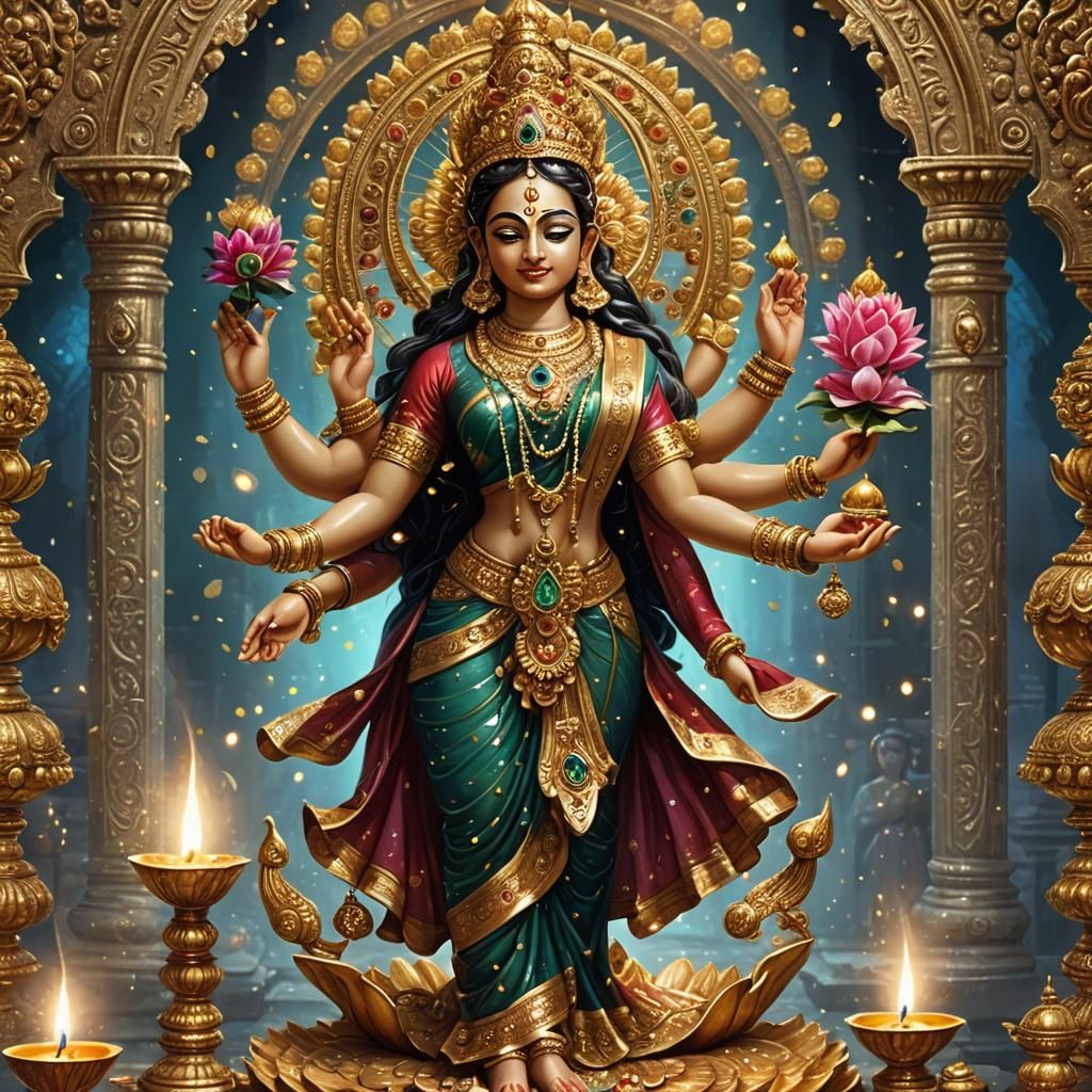 Goddess Laksmi Dancing in a Hindu Temple