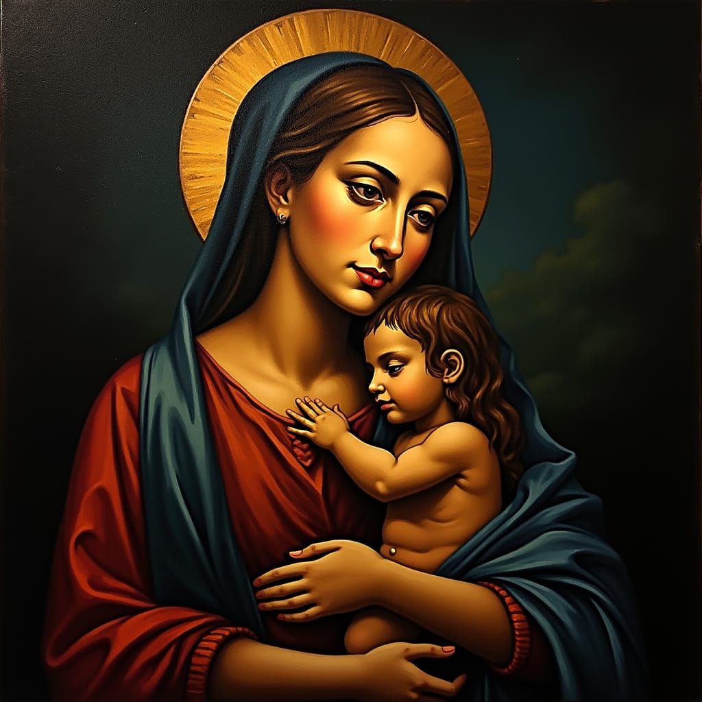 Cubist Virgin Mary and Child Icon Reproduction