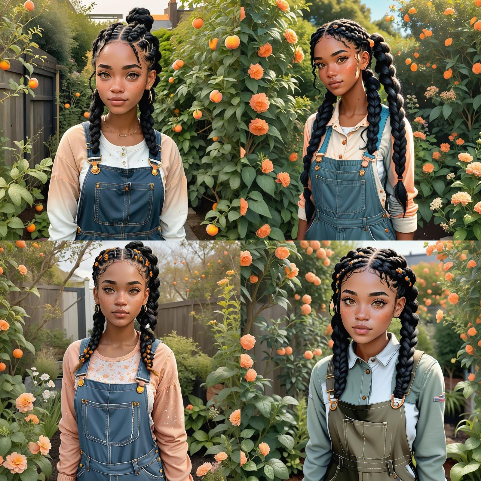 Young Woman with Braids in Her Garden