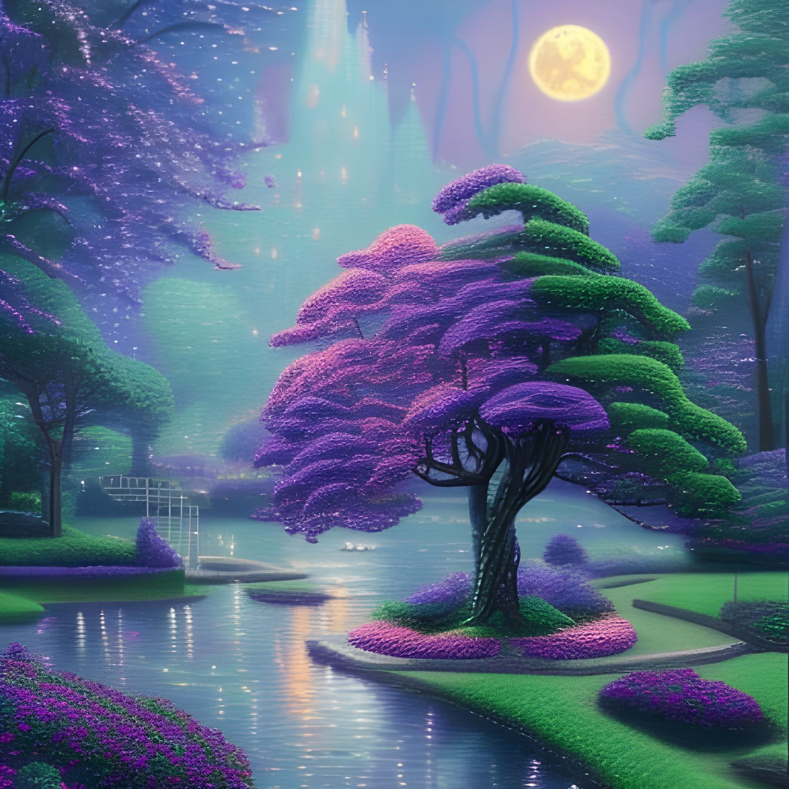 Beaded Embroidered Fantasy Tree in Twilight