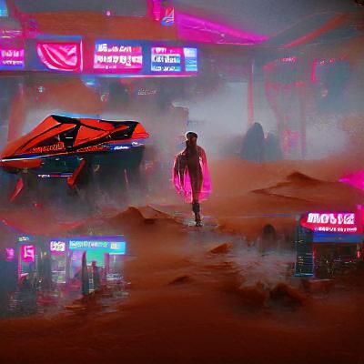 Cyberpunk Mars Cityscape in Neon Style