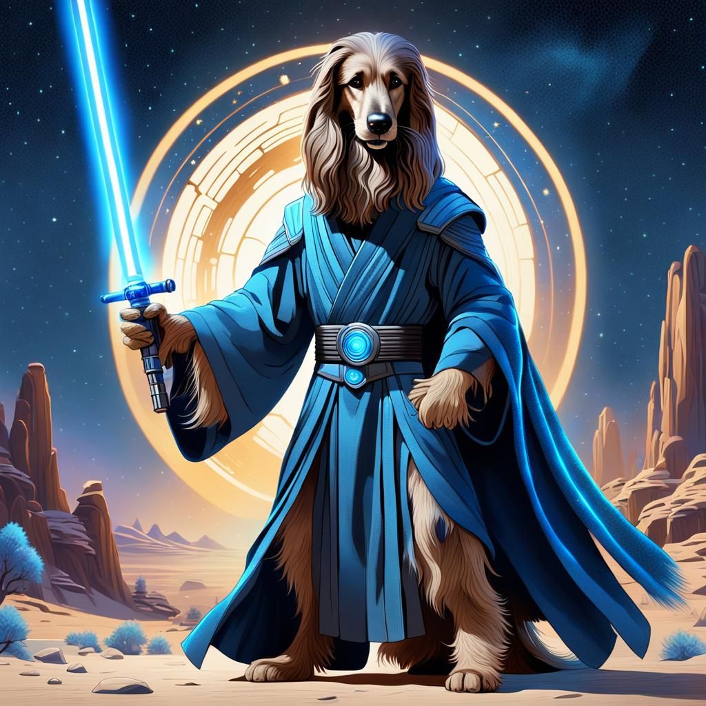 Afghan Hound Jedi Knight in Pixar-Style 3D Art
