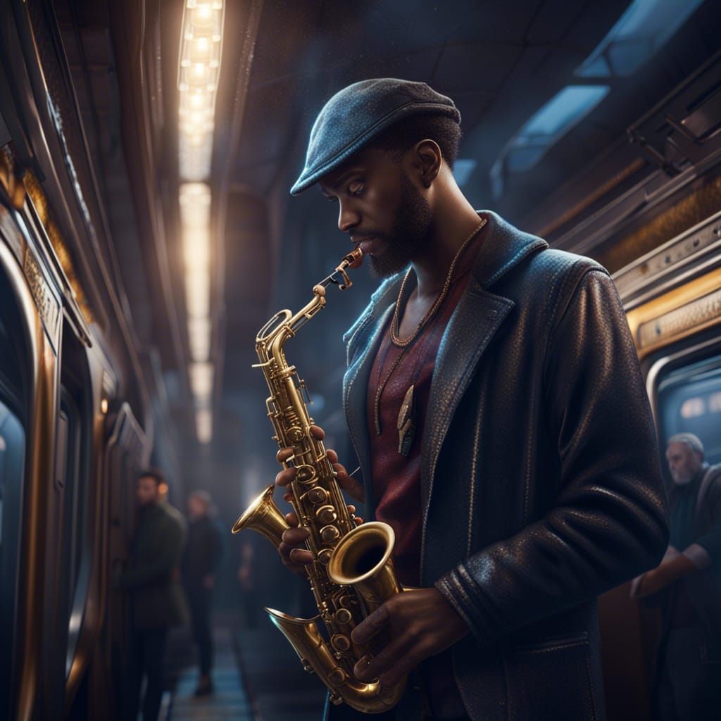 Saxophone Player in the Metro: Fantasy Concept Art