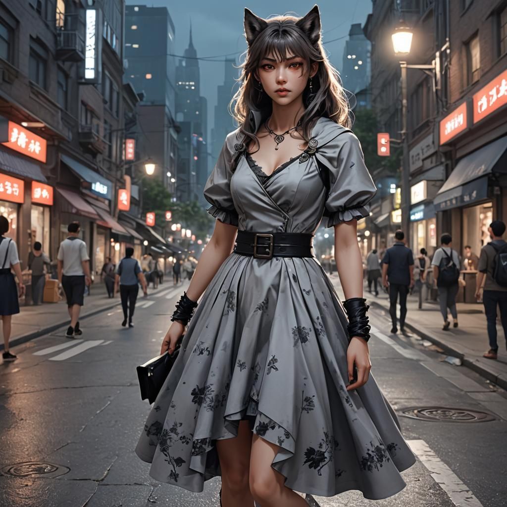 Anime-Style Werewolf in Cityscape, Detailed 3D Art
