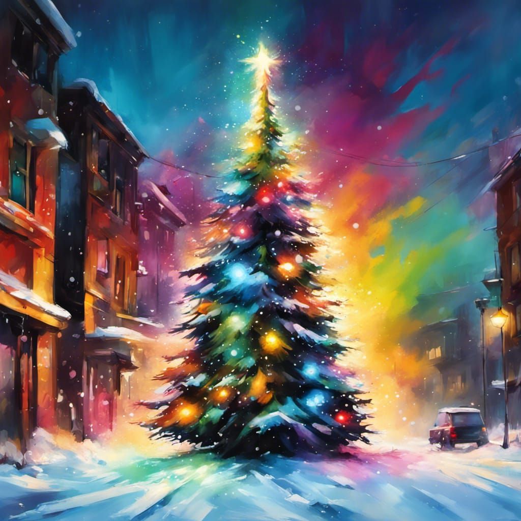 Graffiti Christmas Tree in Snowy Landscape