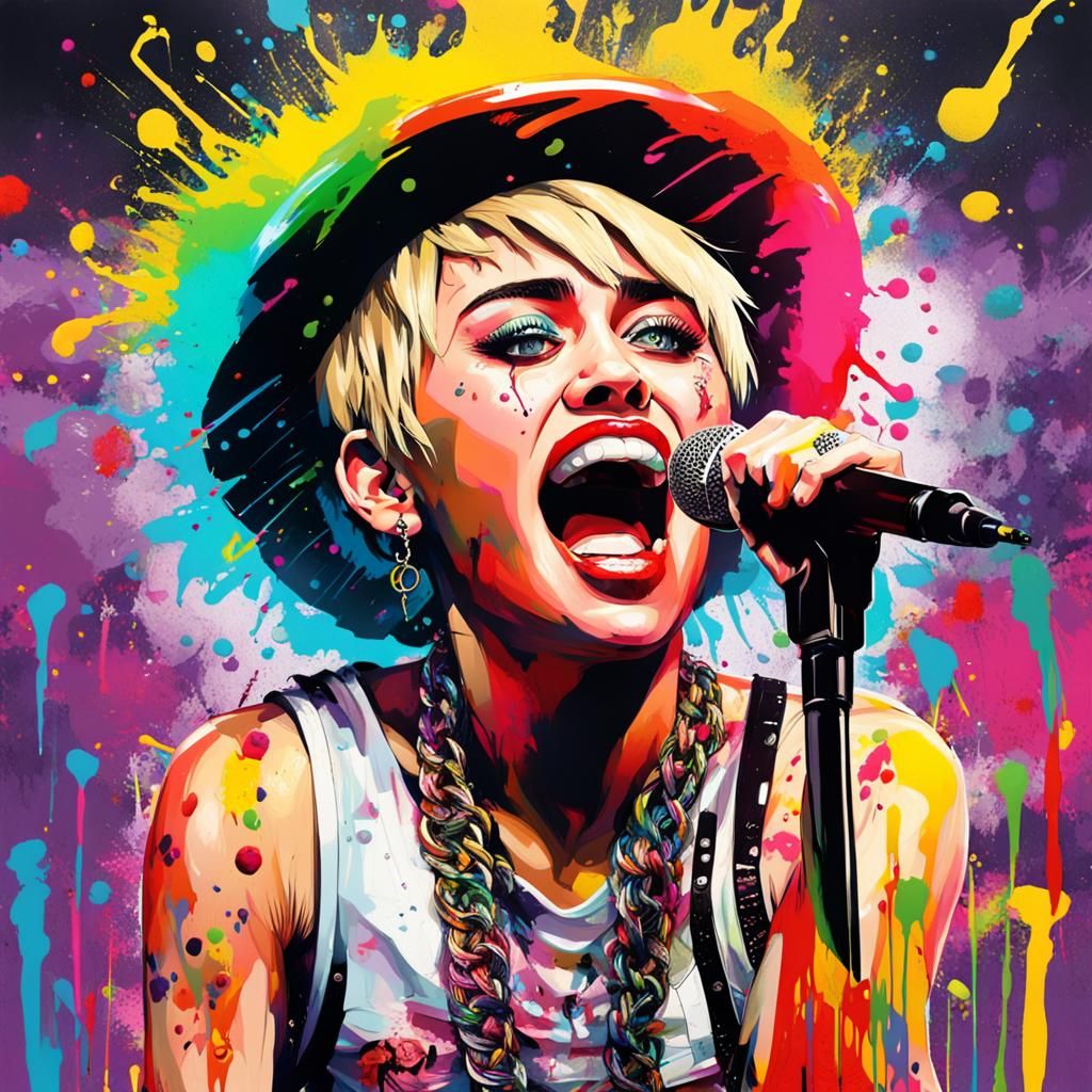 Miley Cyrus Zombie Concert in Graffiti Art Style