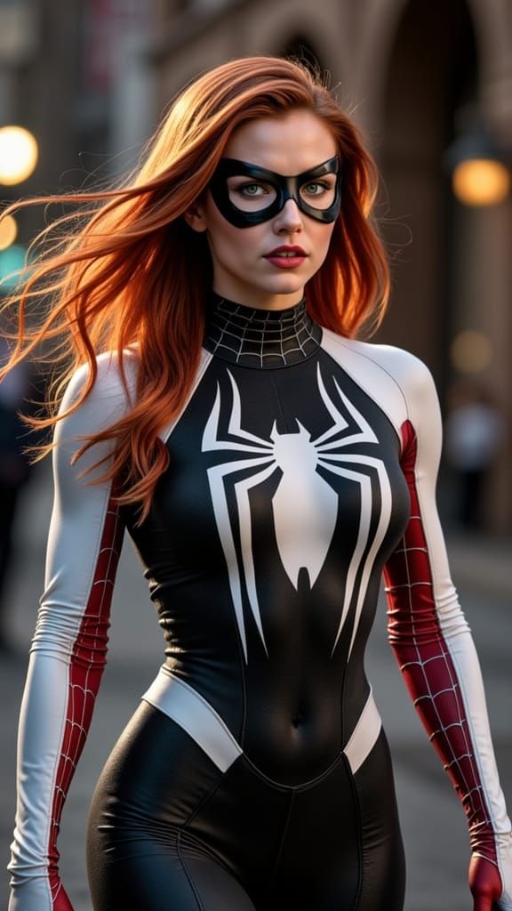 Julia Carpenter in Classic Spider Suit, Cinematic Portrait