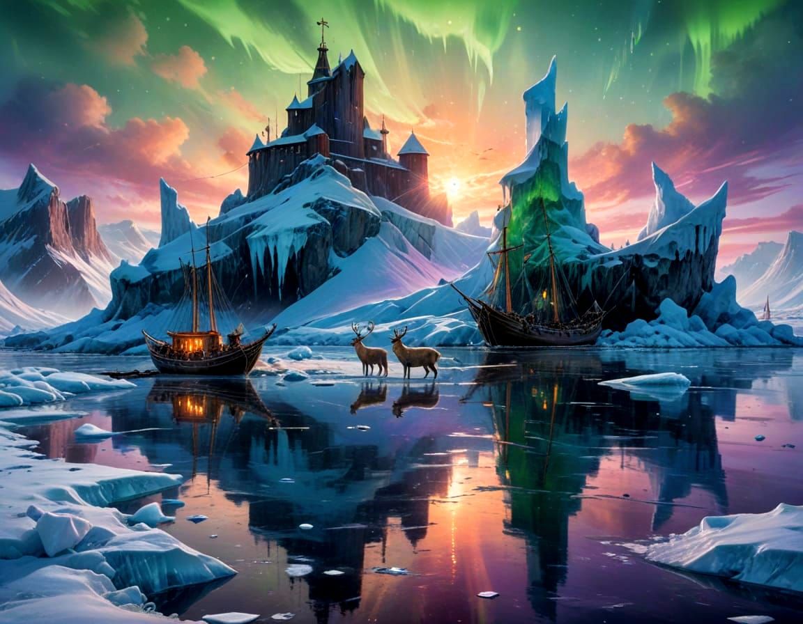 Arctic Ice Lighthouse Fantasy Landscape at Blue Hour