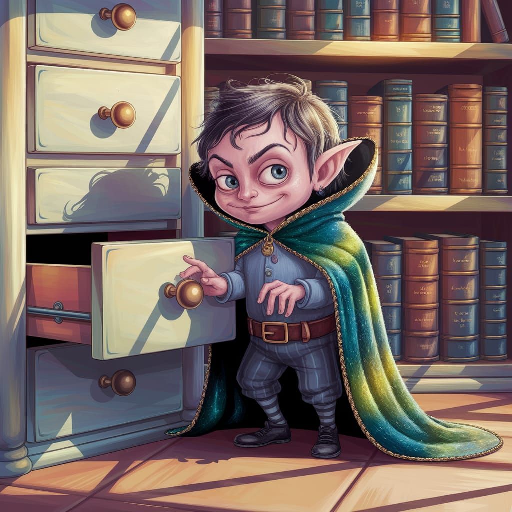 Mischievous Envy Figure in Warmly Lit Room