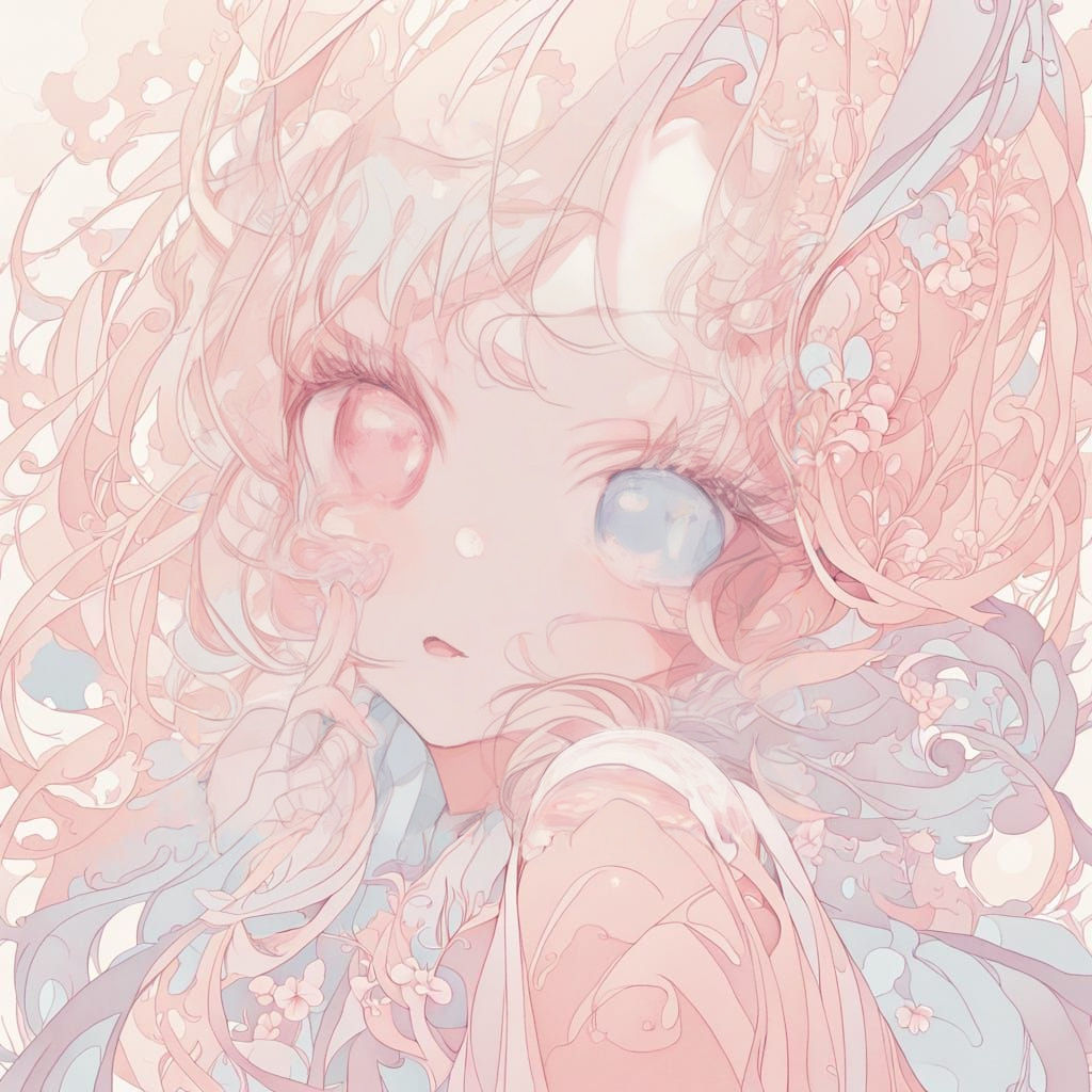 Girl with Heterochromia Eyes Enjoying Coffee in Anime Style