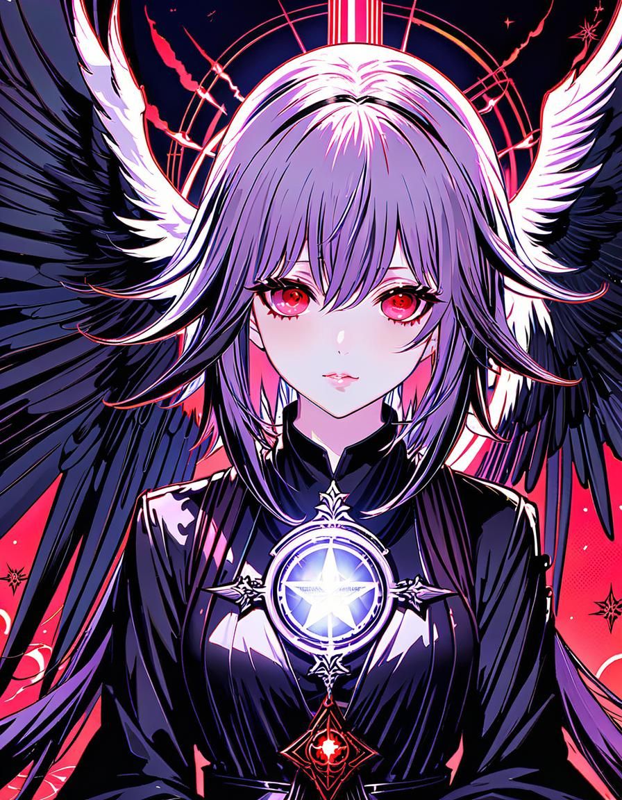 Pastel Goth Angel with Red Eyes in Anime Style